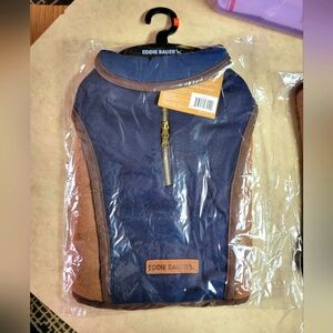 Eddie Bauer size med lined dog coat- blue/brown